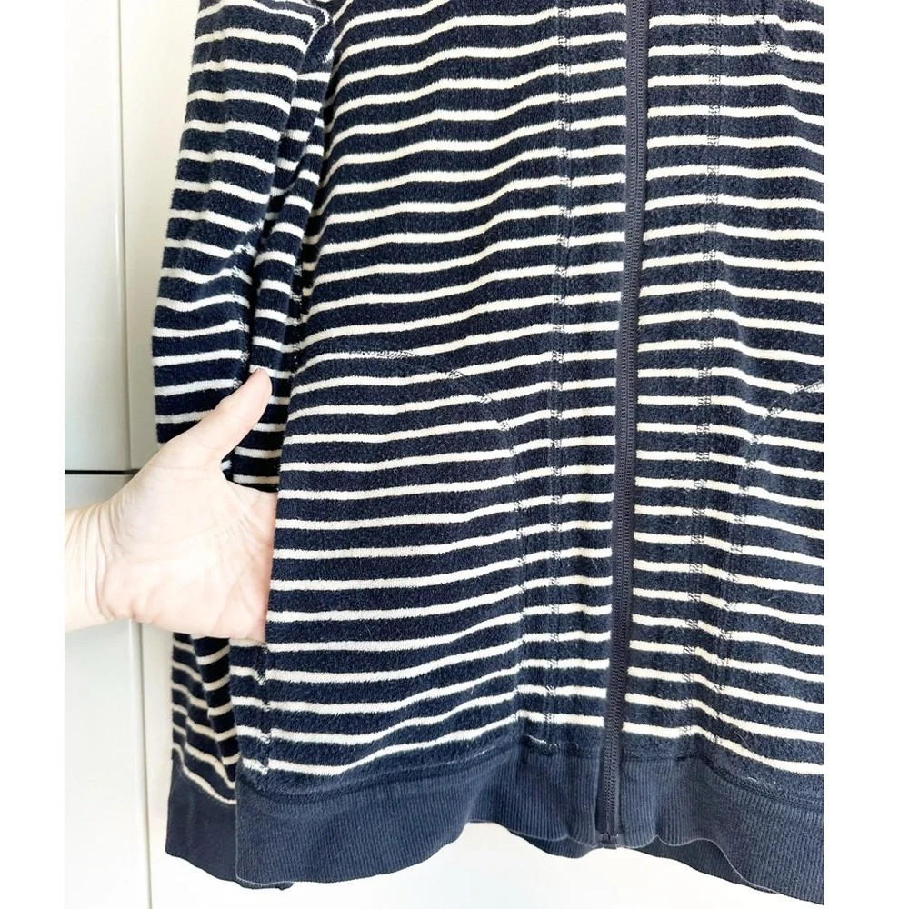 Snow Peak Terry Cloth Zip Up Hoodie Navy Cream Striped Medium Unisex
